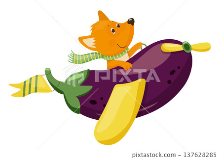 Fox Flies with Eggplant Plane 137628285