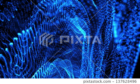 Flowing waves of glowing blue particles Flowing waves of glowing blue particles 137628496