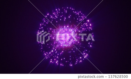 Abstract round purple sphere glowing energy magic molecule with atoms from particles and dots cosmic Abstract round purple sphere glowing energy magic molecule with atoms from particles and dots cosmic 137628500