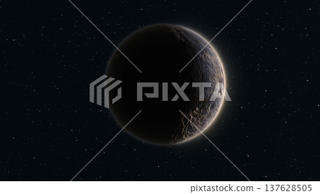 Abstract realistic space spinning planet luminous sphere round with a relief texture 137628505