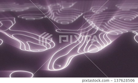 Abstract purple looped futuristic hi-tech landscape with mountains and canyons from glowing energy circles and magic lines background 137628506