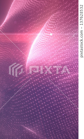 Flowing pink digital mesh of glowing particles forming abstract 3D wave and light field background Flowing pink digital mesh of glowing particles forming abstract 3D wave and light field background 137628532