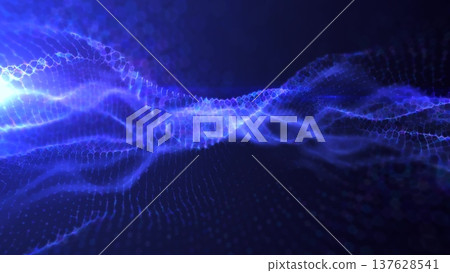 Abstract blue wave light pattern resembling a digital or organic Abstract blue wave light pattern resembling a digital or organic 137628541