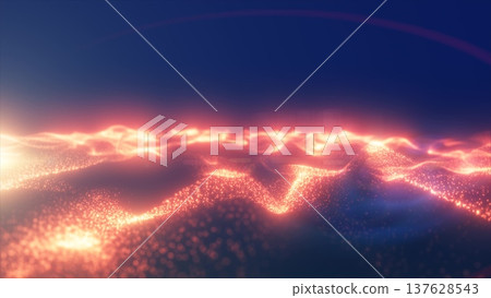 Yellow energy glowing magic waves high tech digital iridescent with light rays lines and bokeh energy particles. Abstract background Yellow energy glowing magic waves high tech digital iridescent with light rays lines and bokeh energy particles. Abstract background 137628543