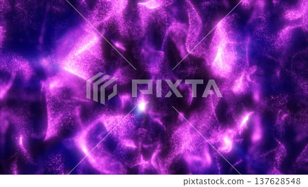 Abstract cosmic visualization of purple glowing particles forming galactic patterns in deep space 137628548