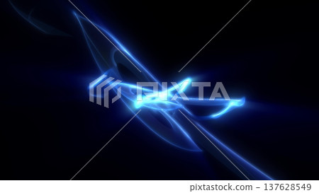 Abstract waves of green energy magic smoke and glowing lines on a black background 137628549