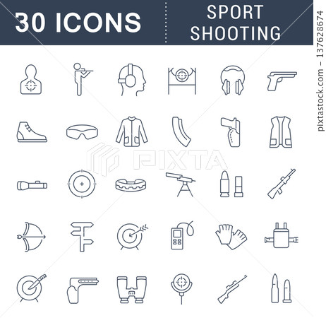 Set Vector Line Icons of Sport Shooting. Set Vector Line Icons of Sport Shooting. 137628674