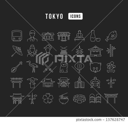Set of linear icons of Tokyo Set of linear icons of Tokyo 137628747