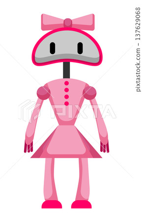 Flat vector illustration of a cute pink robot with bow on the head. Friendly cartoon robot character isolated on a white background. Flat vector illustration of a cute pink robot with bow on the head. Friendly cartoon robot character isolated on a white background. 137629068