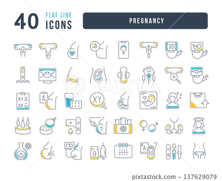Set of linear icons of Pregnancy Set of linear icons of Pregnancy 137629079