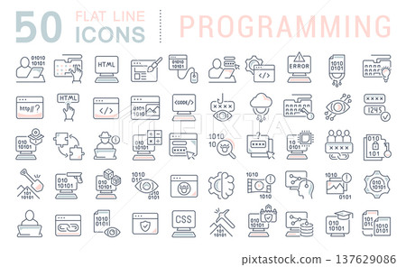 Set Vector Line Icons of Programming Set Vector Line Icons of Programming 137629086