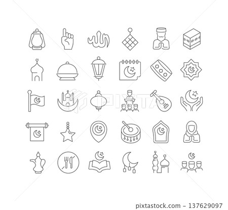 Vector Line Icons of Ramadan Vector Line Icons of Ramadan 137629097