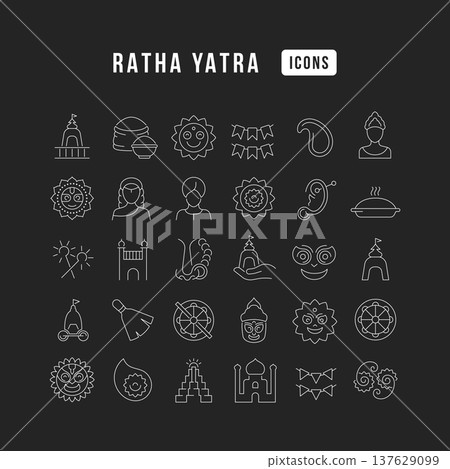 Vector Line Icons of Ratha Yatra Vector Line Icons of Ratha Yatra 137629099