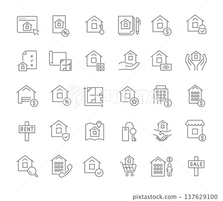 Set Vector Line Icons of Real Estate Set Vector Line Icons of Real Estate 137629100