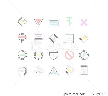 Set Vector Line Icons of Road Sign Set Vector Line Icons of Road Sign 137629116