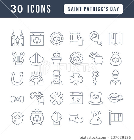 Set of linear icons of Saint Patrick's Day 137629126