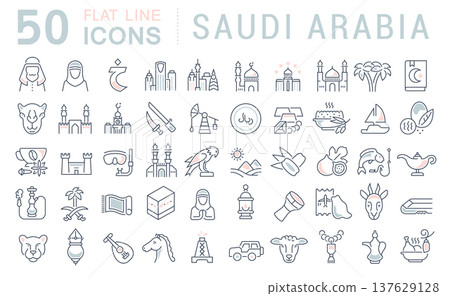 Set Vector Line Icons of Saudi Arabia. Set Vector Line Icons of Saudi Arabia. 137629128