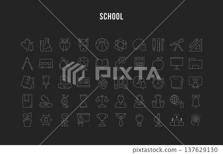 Set Vector Flat Line Icons School 137629130