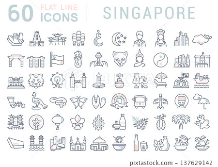 Set Vector Line Icons of Singapore. Set Vector Line Icons of Singapore. 137629142
