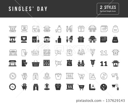 Set of simple icons of Singles Day Set of simple icons of Singles Day 137629143
