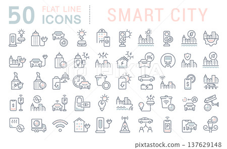 Set Vector Line Icons of Smart City Set Vector Line Icons of Smart City 137629148