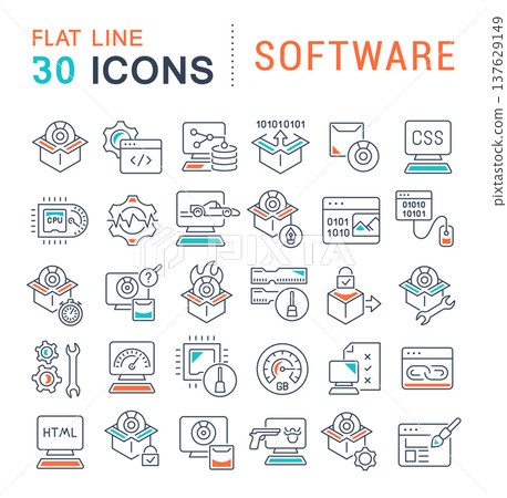 Set Vector Line Icons of Software Set Vector Line Icons of Software 137629149