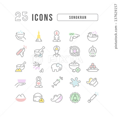 Vector Line Icons of Songkran 137629157