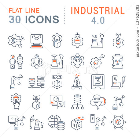 Set Vector Line Icons of Industrial 4.0 Set Vector Line Icons of Industrial 4.0 137629292