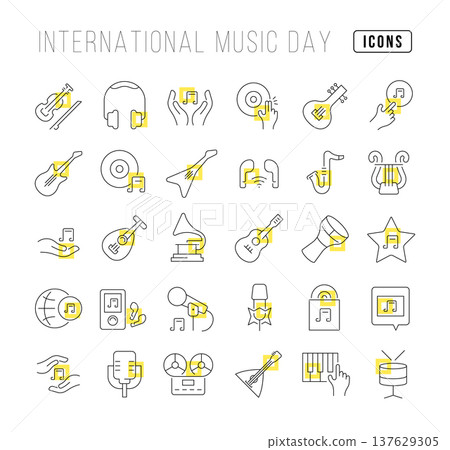 Vector Line Icons of International Music Day Vector Line Icons of International Music Day 137629305