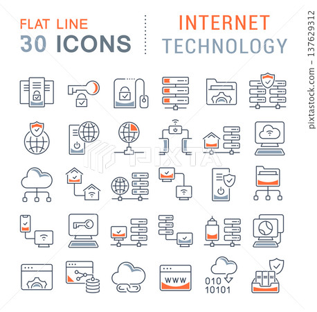 Set Vector Line Icons of Internet Technology Set Vector Line Icons of Internet Technology 137629312