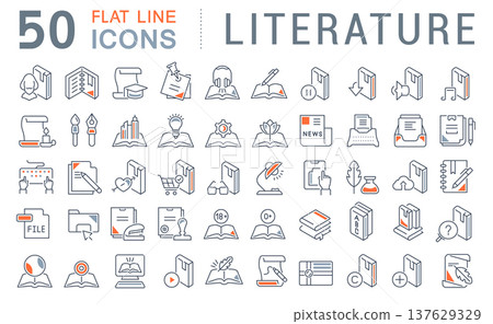 Set Vector Line Icons of Literature. 137629329