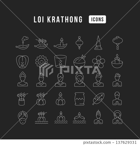 Vector Line Icons of Loi Krathong 137629331