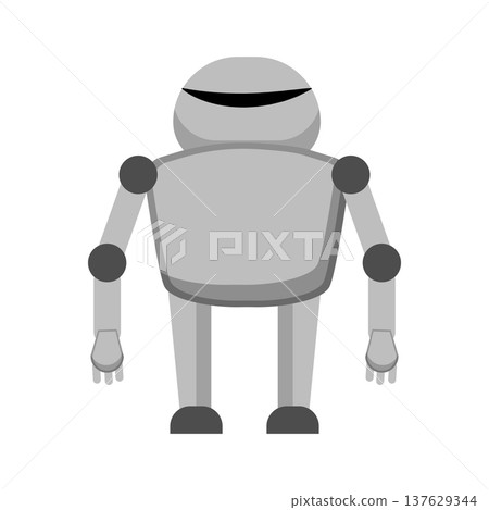 Flat vector illustration of a simple gray robot with minimal design. Futuristic cartoon robot isolated on a white background. Flat vector illustration of a simple gray robot with minimal design. Futuristic cartoon robot isolated on a white background. 137629344