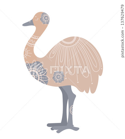 Stylized ostrich decorated with ornamental ethnic patterns. Vector illustration of exotic bird isolated on white background. Stylized ostrich decorated with ornamental ethnic patterns. Vector illustration of exotic bird isolated on white background. 137629479