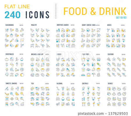 Collection Linear Icons of Food and Drinks Collection Linear Icons of Food and Drinks 137629503