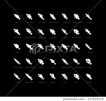 Set of simple icons of Freshwater Fish 137629518