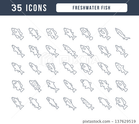 Set of linear icons of Freshwater Fish Set of linear icons of Freshwater Fish 137629519