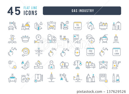 Set of linear icons of Gas Industry Set of linear icons of Gas Industry 137629526