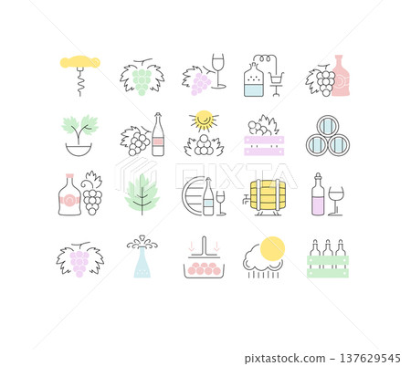 Set Vector Flat Line Icons Grape Set Vector Flat Line Icons Grape 137629545