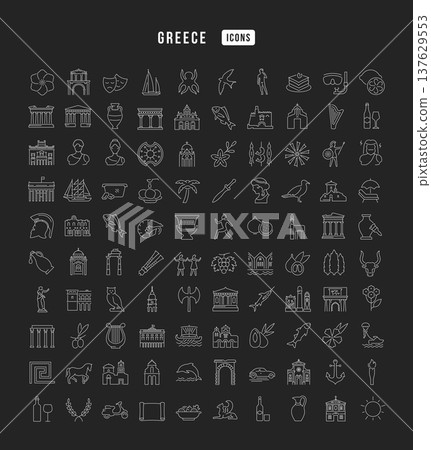 Set of linear icons of Greece 137629553