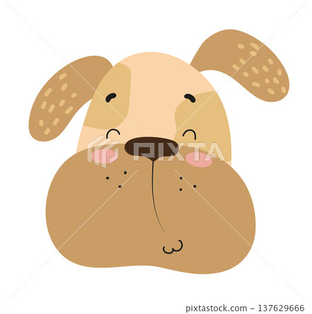 Flat vector illustration of a cute dog face with floppy ears. Cartoon pet animal isolated on a white background. 137629666