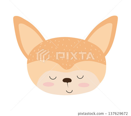 Cute cartoon fennec fox face with large ears. Flat vector illustration of a desert animal character isolated on white background for children prints, stickers and nursery decor. 137629672