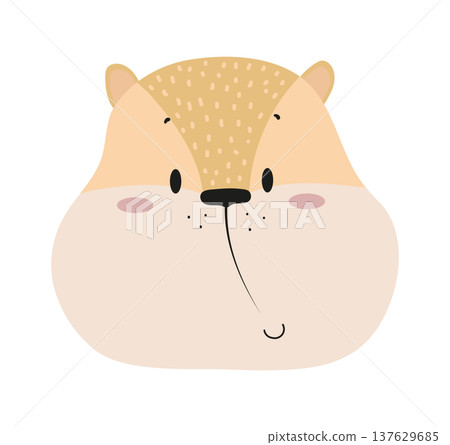 Cute cartoon hamster face with round cheeks and small ears. Flat vector illustration of a funny pet animal character isolated on white background for kids prints, nursery decor, stickers and children 137629685