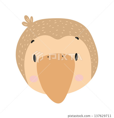 Cute cartoon parrot face with large beak. Flat vector illustration of a tropical bird character isolated on white background for kids prints, nursery decor, stickers and children design. Cute cartoon parrot face with large beak. Flat vector illustration of a tropical bird character isolated on white background for kids prints, nursery decor, stickers and children design. 137629711