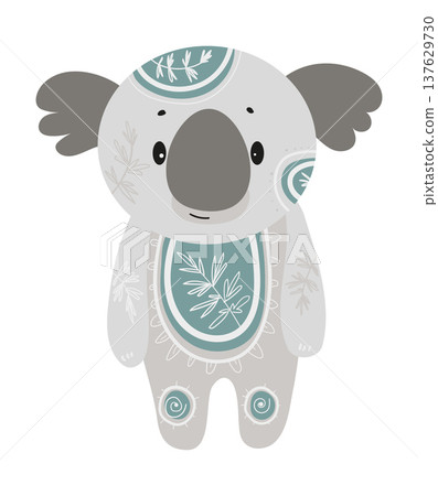 Cute stylized koala with decorative ethnic patterns. Cartoon vector illustration of Australian animal isolated on white background. 137629730