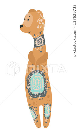 Cute meerkat decorated with ornamental ethnic patterns. Cartoon vector illustration of African animal isolated on white background. 137629732