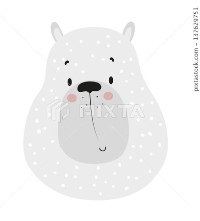 Cute cartoon polar bear face. Flat vector illustration of an arctic animal character isolated on white background for kids prints, stickers and nursery decoration. Cute cartoon polar bear face. Flat vector illustration of an arctic animal character isolated on white background for kids prints, stickers and nursery decoration. 137629751
