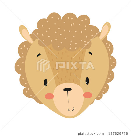 Cute cartoon sheep face with fluffy wool. Flat vector illustration of a farm animal character isolated on white background for kids prints, stickers and nursery decor. Cute cartoon sheep face with fluffy wool. Flat vector illustration of a farm animal character isolated on white background for kids prints, stickers and nursery decor. 137629756