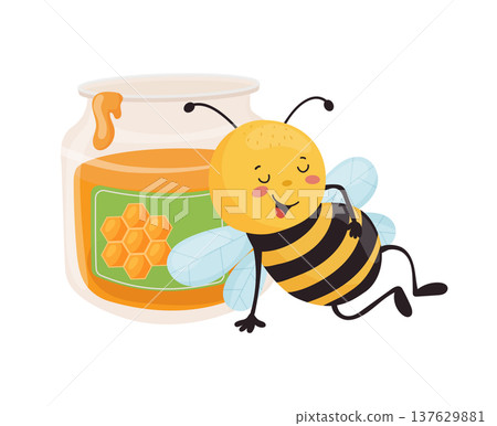 Relaxing Bee with Honey Jar Relaxing Bee with Honey Jar 137629881