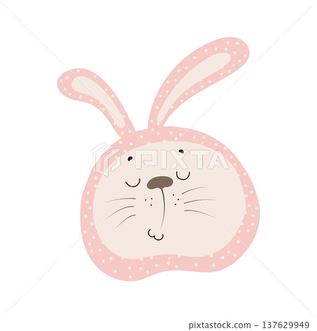 Flat vector illustration of a cute bunny rabbit face with long ears. Cartoon woodland animal isolated on a white background. Flat vector illustration of a cute bunny rabbit face with long ears. Cartoon woodland animal isolated on a white background. 137629949